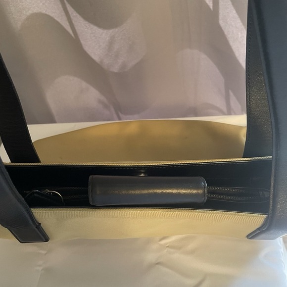 COACH Khaki Twill Canvas Leather Handle Shoulder Bag Purse 7402 Tan Black - Picture 9 of 16